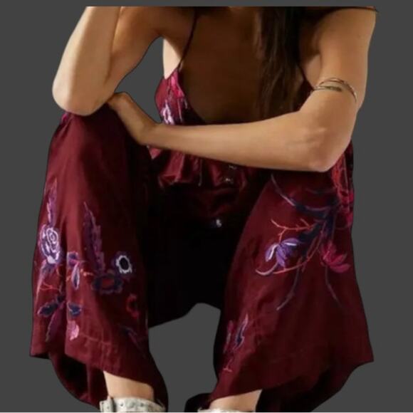 Free People Trousers Mimi Embroidered Floral Wide Leg US 6 NEW - Picture 7 of 16
